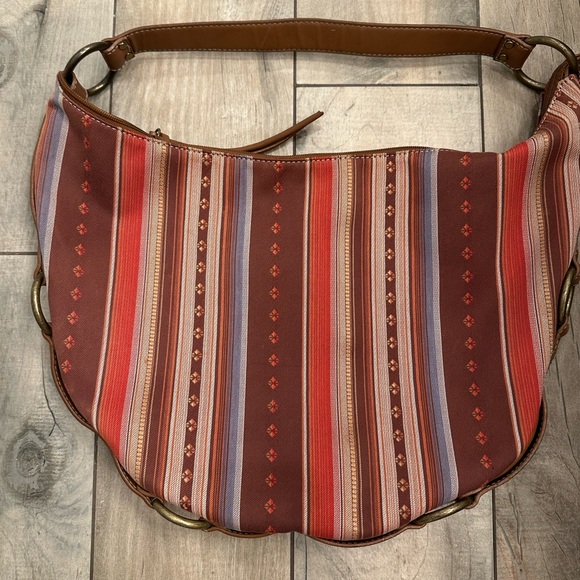 Nine West Striped Brown and Red Women's Hobo Shoulder Bag NWOT - Picture 1 of 5